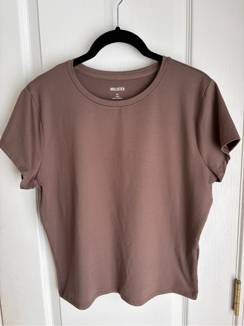 Hollister Basic Tee Women’s Fitted Crewneck Short Sleeve Top Brown XL Long